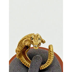 Barry Kieselstein Cord 18k Alligator Diamon Emerald Yellow Gold Ring 6.5